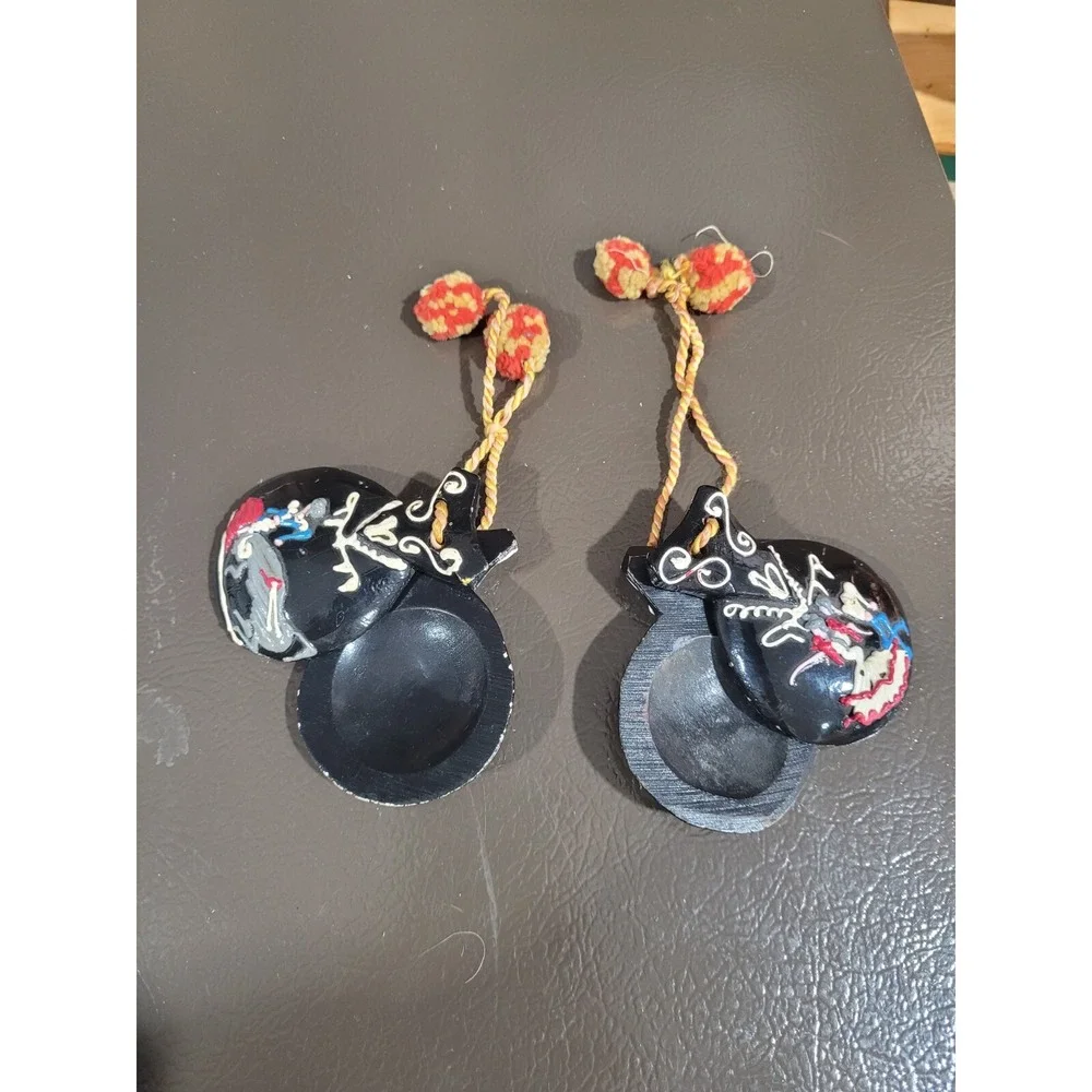 Vintage Collectible Handmade Pair Wooden Castanets Flamenco Dancers Bullfighter